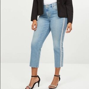 Lane Bryant Women Plus Size 22 Rhinestone Trim High Rise Straight Crop Jeans NWT